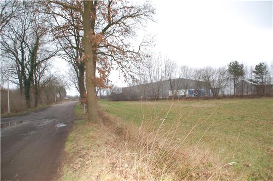 Das freie Grundstück für eine Mehrzweckhalle unmittelbar vor der Firma Pickenpack (oben rechts), links von dem Weg Kleines Moor befinden sich Waldorfschule und Wohnhäuser. Foto: Laudien