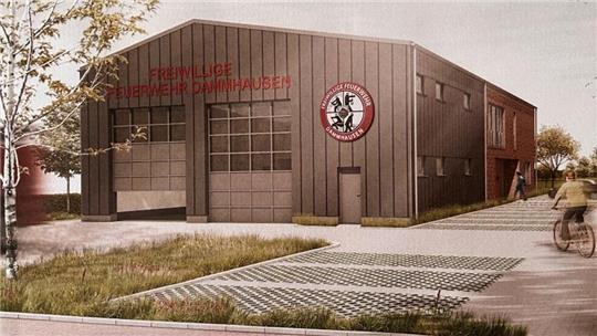 Das neue Feuerwehrgerätehaus in Dammhausen wird 3,5 Millionen Euro kosten und soll im April 2025 fertig sein.
