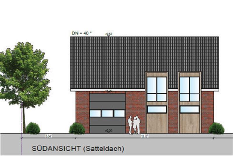 Das neue Feuerwehrgerätehaus in Oersdorf soll, wie bereits das alte Gebäude, ein Satteldach bekommen. Visualisierung Mügge