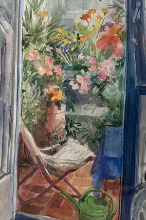 Das war ihr Blick auf den Balkon in Konstanz. Damals malte Lisa zum Felde nur Aquarelle. Sie müssen allerdings immer unter Glas ausgestellt werden, und das wurde ihr irgendwann zu schwer.