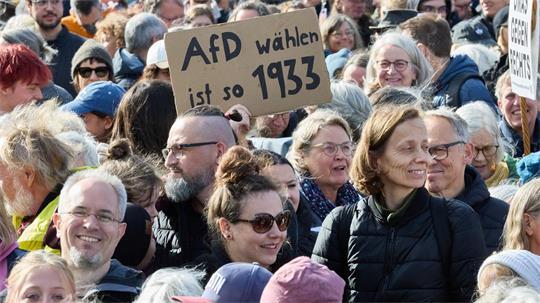 Demonstranten setzen sich für eine Prüfung der AfD ein.