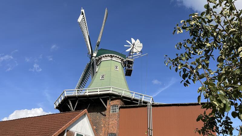Der Achtkant der Windmühle Venti Amica und das Dach des Silohauses sind undicht.