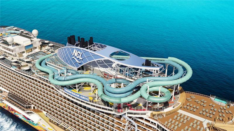Meeresgiganten: 2025 schippern diese neuen Kreuzfahrtschiffe los Der Aqua Slidecoaster auf der „Norwegian Aqua“ ist ein Hybrid aus Achterbahn und Wasserrutsche - mithilfe von Magnet-Technologie sollen Wagemutige mit bis zu 50 km/h durch die Röhren gleiten.