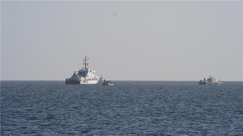 Der Buckelwal wird von mehreren Schiffen begleitet.