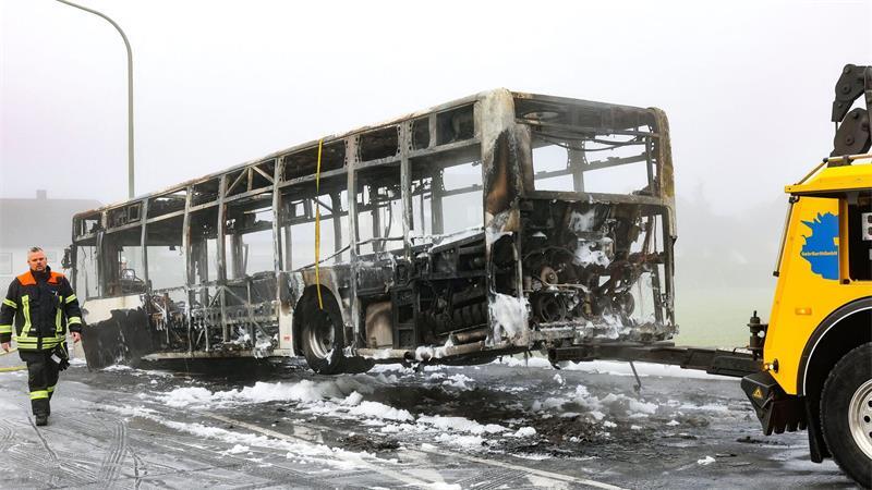 Der Bus brannte komplett aus. 
