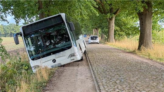 Der Bus rutschte bei einem Ausweichmanöver ab und geriet in Schieflage.