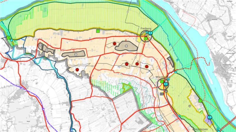 Der Entwurf des Regionalen Raumordnungsprogramms sieht vier Vorrangflächen für Kleiabbau (braun-grau abgebildet) vor.