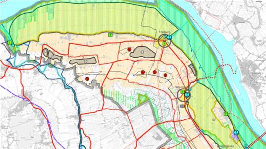 Der Entwurf des Regionalen Raumordnungsprogramms sieht vier Vorrangflächen für Kleiabbau (braun-grau abgebildet) vor.