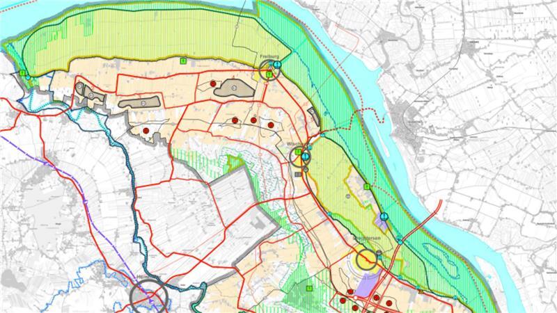 Angst vor dem Verkehr: Baljer hadern mit dem Kleiabbau für den Deich Der Entwurf des Regionalen Raumordnungsprogramms sieht vier Vorrangflächen für Kleiabbau (braun-grau abgebildet) vor.