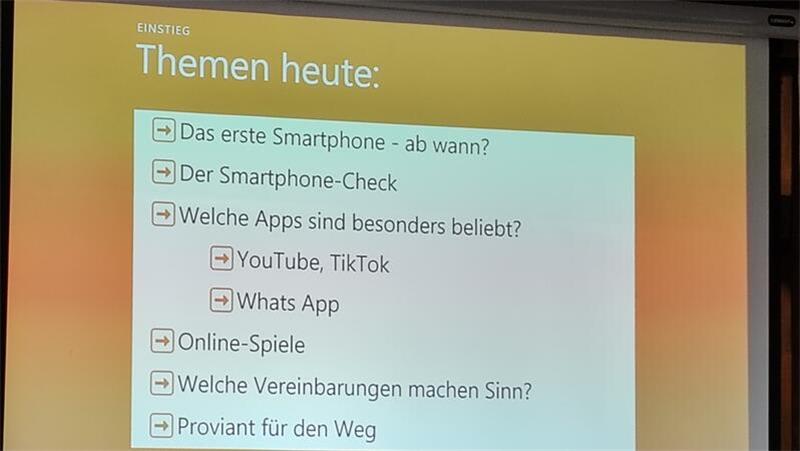 Der Fahrplan für den Vortrag „Mein Kind bekommt ein Smartphone“.