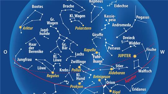 Der Fixsternhimmel im Februar 2024. Grafik: dpa