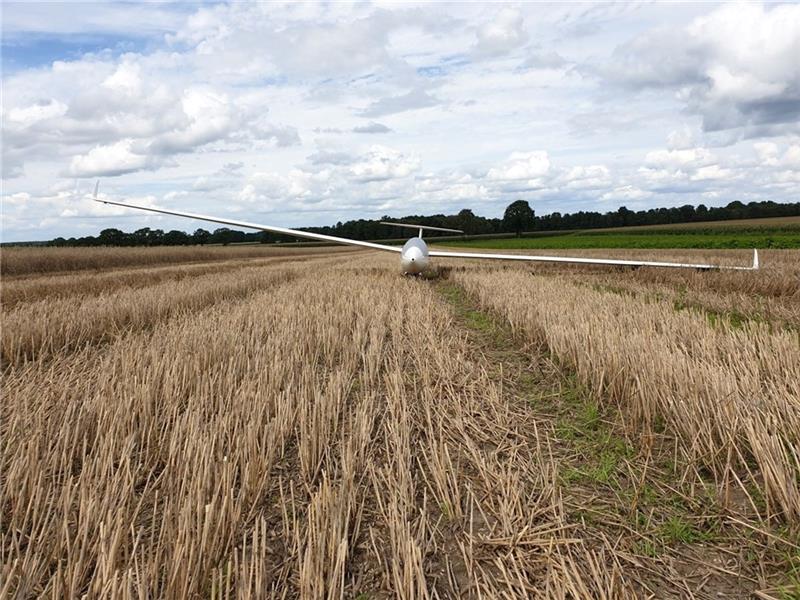 Stader Segelflieger schaffen den Klassenerhalt Der Flug des Stader Christian Ückert endete südlich von Rotenburg auf einem Stoppelfeld. Foto: Verein (nomo)