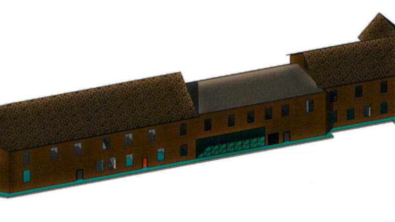 Der Grobentwurf von Thomas Ringhoff für einen neuen Bahnhof Buxtehude bringt den Altbau (rechts) mit davon inspirierten Neubauten (Mitte und links) in Backsteinfassade zusammen.