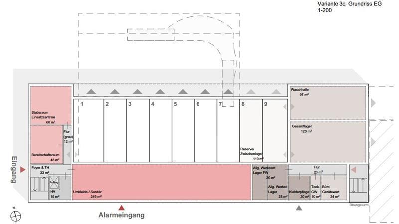 Feuerwehr: Neues Gerätehaus in Altkloster soll rund 12 Millionen Euro kosten Der Grundriss des Erdgeschosses des geplanten Feuerwehrgerätehauses.