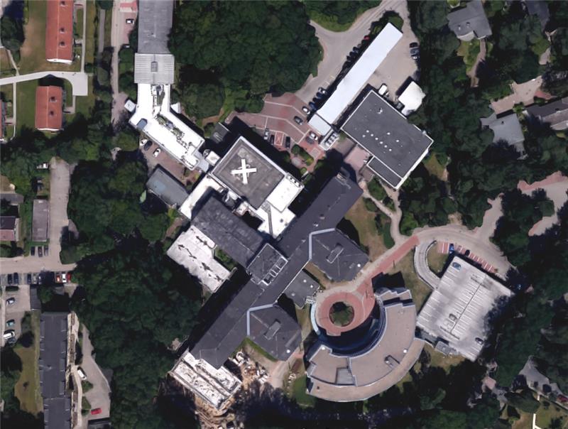 Der Hubschrauber-Landeplatz am Elbe Klinikum in Buxtehude ist seit zehn Jahren außer Betrieb. Foto: Google Maps
