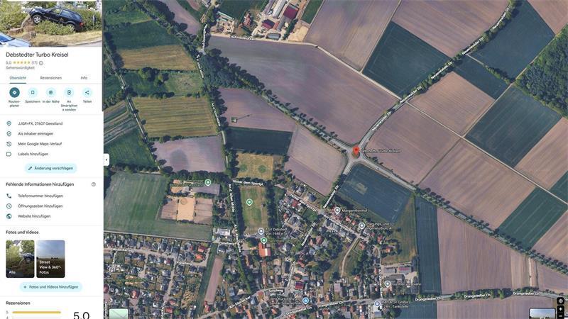 Der Kartenausschnitt von Google Maps zeigt den Standort des Debstedter Kreisels, der von den Rezensenten gefeiert wird. (Screenshot)