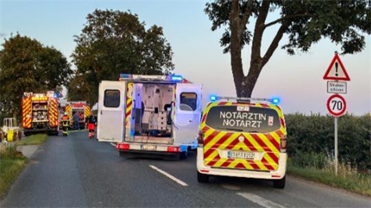 Der Kleinwagen ist am Montagabend an der L140 zwischen Neuenfelde und Jork-Hove gegen einen Baum geprallt. Ein Großaufgebot an Einsatzkräften war vor Ort.