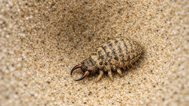 Der Name „Ameisenlöwe“ hört sich gigantisch an. Doch bei diesem Löwen handelt es sich um die Larven eines fliegenden Insekts.