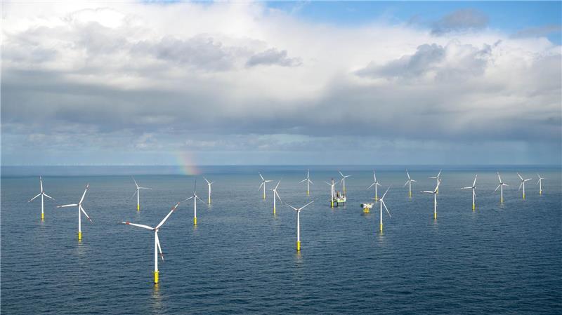 Studie: Windparks könnten chemische Stoffe ins Meer abgeben Der Offshore-Windpark Riffgat rund 15 Kilometer nördlich der Insel Borkum.