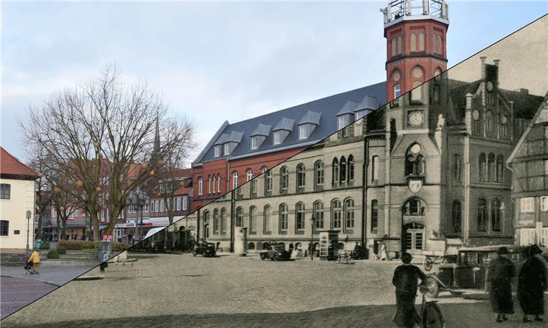 Der Pferdemarkt im Wandel der Zeit. Fotos: Strüning/Stadtarchiv, Bearbeitung: Schulz