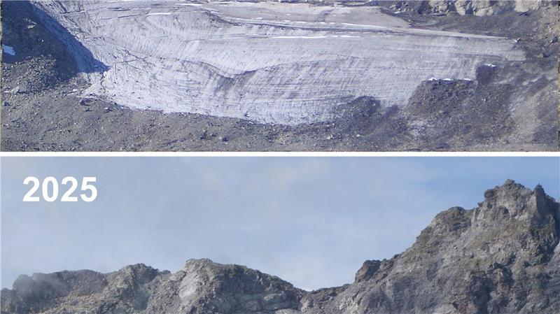 Der Pizolgletscher im Kanton St. Gallen ist zwischen 2006 und 2025 stark geschrumpft.(Kombo)