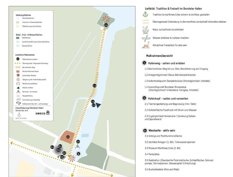 Der Plan zeigt die Pläne der Gemeinde Jork für den Borsteler Hafen.
