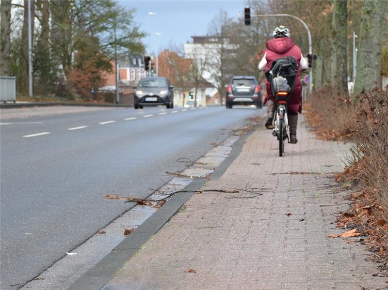 Der Radweg an der Harsefelder Straße lässt zu wünschen übrig, ein aufwendiger Ausbau soll Verbesserungen bringen. Fotos: Strüning