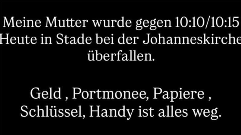 Dreister Dieb stiehlt Tasche aus Auto in Stade Der Sohn der bestohlenen Frau hatte in den Sozialen Medien über die Tat berichtet. (Screenshot)