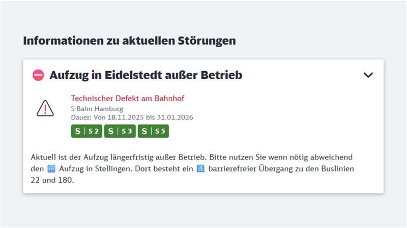 Der Störungsmelder der S-Bahn Hamburg informiert über aktuelle Störungen.