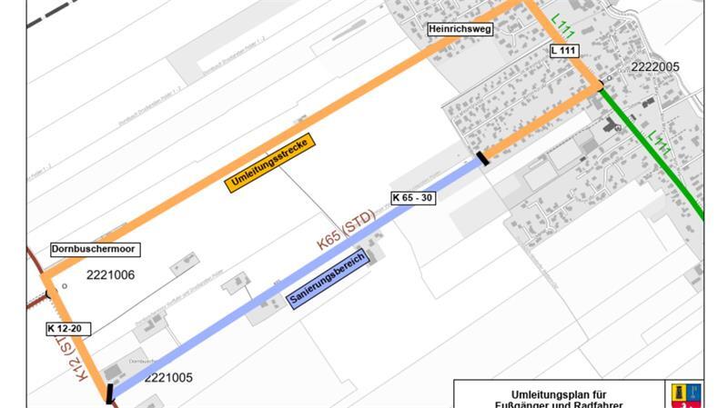 Der Umleitungsplan für Fußgänger und Radfahrer.