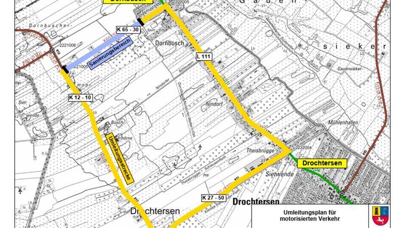 Der Umleitungsplan über Drochtersen für den motorisierten Verkehr.