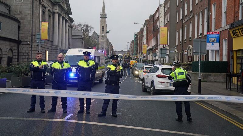 Der abgesperrte Tatort am Parnell Square East in Dublin.