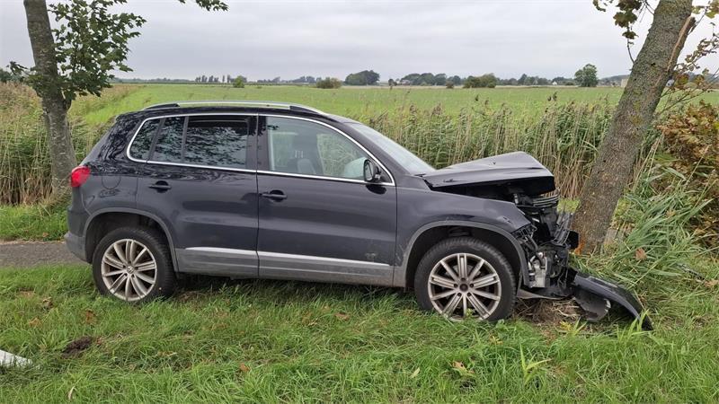 Unfall auf L144: VW prallt gegen Baum Der beschädigte VW Tiguan nach dem Unfall auf der L 144 in Kehdingbruch: Der Fahrer soll einem Tier ausgewichen sein.