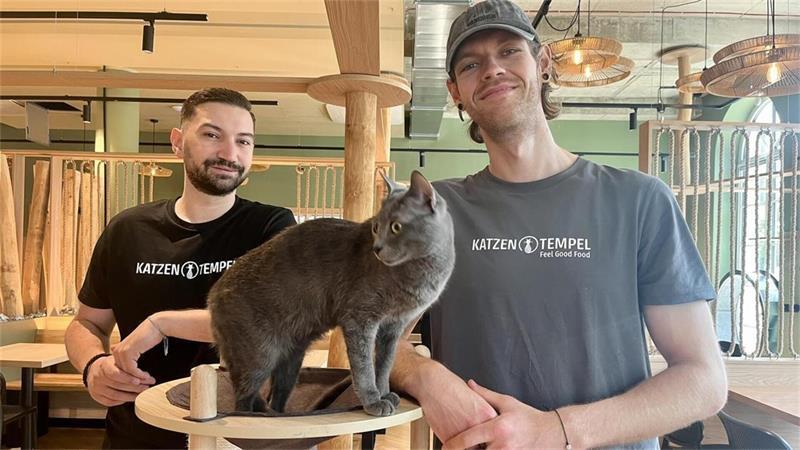 Der neue „Katzentempel“ am Holstenwall hat im Wimmelhaus eröffnet. Aaron Kallus (rechts) und sein guter Freund Nikola Petrovic (links) freuen sich auf viele nette Gäste in den kommenden Monaten.