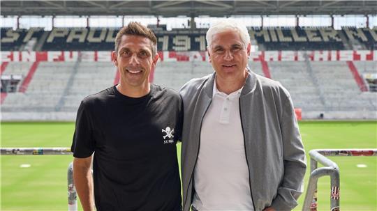 Der neue St. Pauli-Trainer und sein Sportchef: Marcel Rapp (l) und Andreas Bornemann.