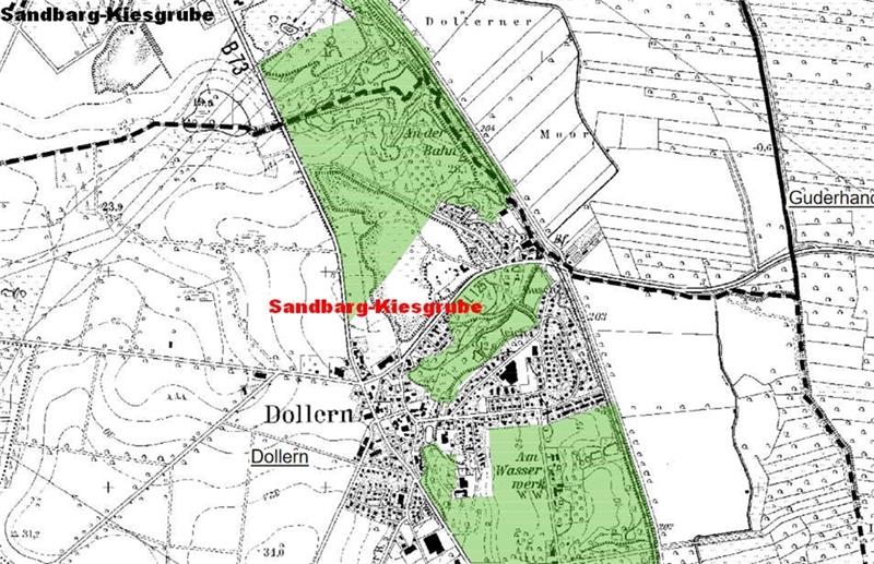Baumfällungen: Naturschützer fordern Stopp der Dollerner Rodungsarbeiten Der südliche Bereich der Sandbarg-Kiesgrube liegt nicht im Landschaftsschutzgebiet „Geestrand von Stade bis Horneburg“. Karte: Kreis Stade
