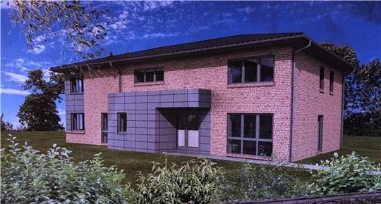 Der zweigeschossige Neubau auf dem Gelände des Gesundheitszentrums Reinecke in Neukuhla kann im Bedarfsfall seitlich erweitert werden. Im Erdgeschoss sind Räume für eine Hausarztpraxis geplant. Erste Anfragen gibt es schon.