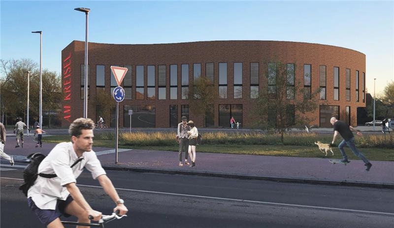 Der zweite Entwurf: Architekt Bernd Mügge hatte ein Gebäude mit geschwungener Form entworfen. Visualisierung: Architekturbüro Bernd Mügge.