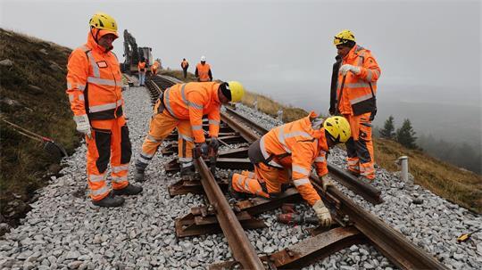 Derzeit wird das Gleisbett eines Streckenabschnittes der Harzer Schmalspurbahnen erneuert.