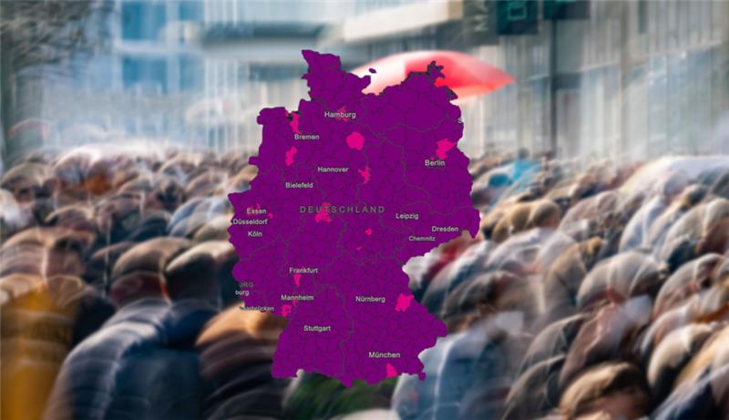 Deutschland verzeichnet Höchstwerte bei den Corona-Infektionen: Fast überall liegen die Inzidenzen über 1000, die Landkarte des Robert Koch-Institus (RKI) ist beinahe vollständig lila gefärbt. Foto: Frank Rumpenhorst/dpa