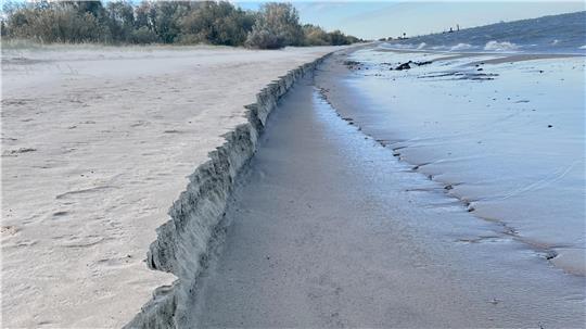 Die Abbruchkante am Krautsander Strand ist manchmal bis zu einen Meter hoch.