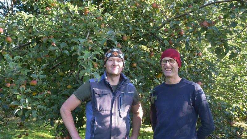 Die Apfelernte ist in diesem Jahr gut. Noch wird es einige Zeit dauern, bis Ingo Meinke und Ulrich Brändle Saft aus eigenem Obst im großen Stil herstellen können.