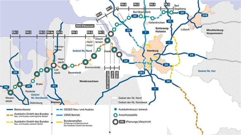 Nach Freigabe zweier Abschnitte: So ist der Stand der A20-Planung im Kreis Stade Die Autobahnen im Norden im Überblick.