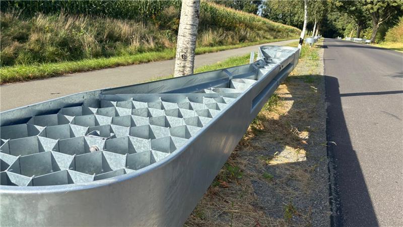 Abschiedsfest für die Bauarbeiter: Ab Freitag ist die Aue-Brücke frei Die Bäume an der Straße sind besonders gut geschützt. So ist es jetzt Vorschrift.