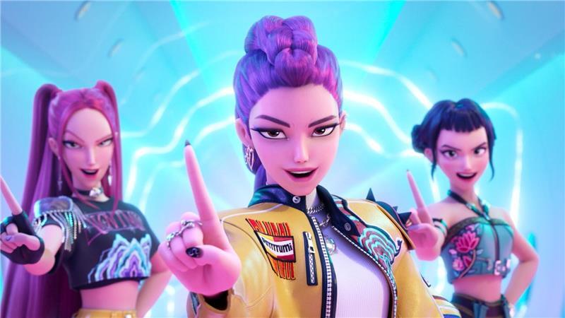 Die Band Huntrix im Animationsfilm „KPop Demon Hunters“. (Netflix-Handout)
