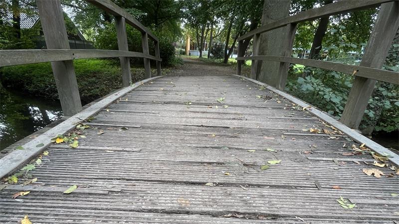 Die Brücke im Stadtpark zum Hallenschwimmbad Aquarella in Buxtehude ist in einem schlechten Zustand.