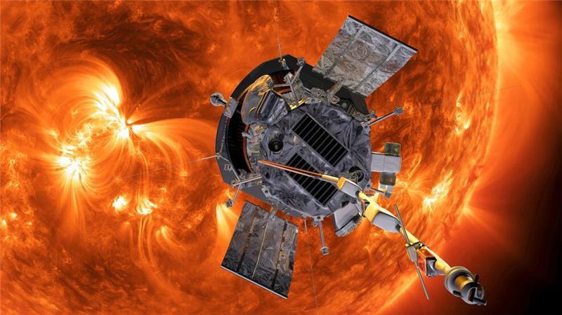 Raumsonde „Parker Solar Probe“ meldet einwandfreien Zustand Die Computergrafik zeigt die „Parker Solar Probe“-Sonde auf dem Weg zur Sonne. (Handout)