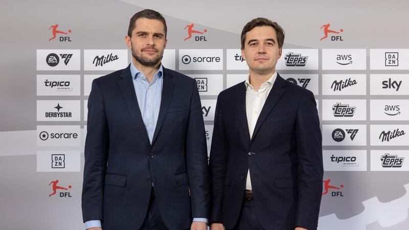 Warum und wie die DFL einen eigenen TV-Sender startet Die DFL-Geschäftsführer Marc Lenz (l) und Steffen Merkel wollen die Auslandsvermarktung mit einem eigenen TV-Angebot stärken.