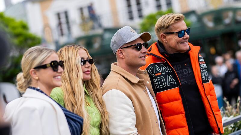 Die DSDS-Juroren Beatrice Egli, Loredana, Pietro Lombardi und Dieter Bohlen am Rande des Castings im Europa-Park. 