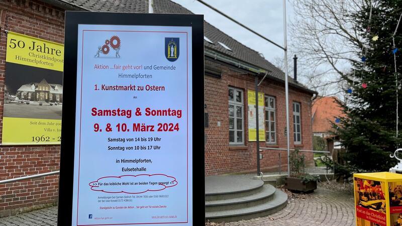 Streit um Christkindmarkt: Darauf haben sich SPD und CDU geeinigt Die Digitaltafel vor der Villa von Issendorff wirbt für eine Veranstaltung in der Eulsetehalle.